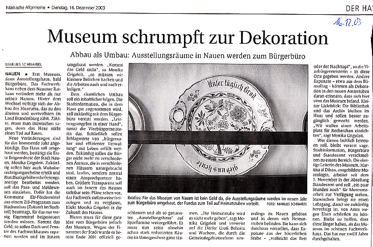 Ank&uuml;ndigung der Museums-Aufl&ouml;sung.