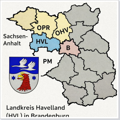 Der heutige Landkreis Havelland innerhalb des Landes Brandenburg.