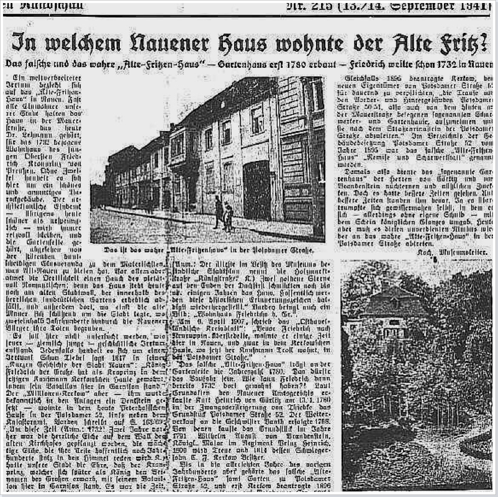 Zeitungsauschnitt von 1941 / Press clipping of the year 1941: Where roomed the future king from Prussians?
