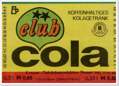 Club-Cola-Etikett DDR. / Club coke label of GDR.