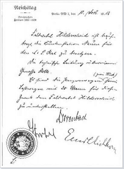 Bescheinigung des Arbeiter- und Soldatenrates von 1918.